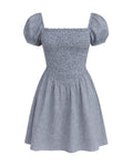 Ramona - Smocked Puff Sleeve Square Neck Dress Black Gingham
