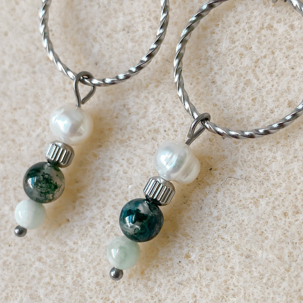 Boucles d’oreilles en pierres naturelles et perles d’eau douce | CHLORIS