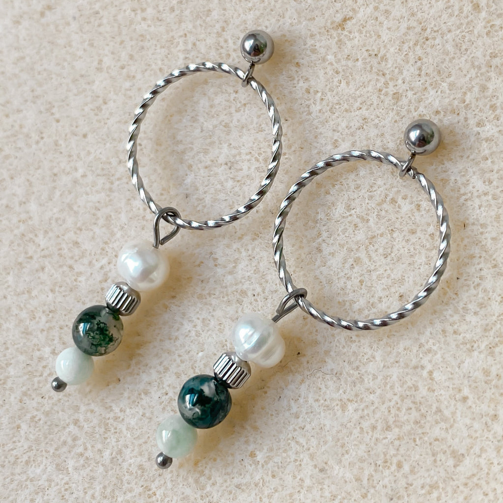 Boucles d’oreilles en pierres naturelles et perles d’eau douce | CHLORIS