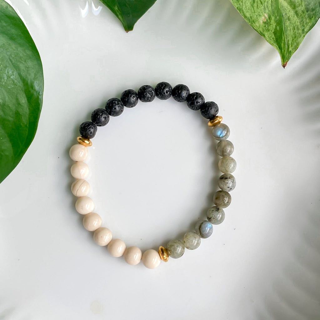 SILLANS | Bracelet en labradorite, lave et acier inoxydable