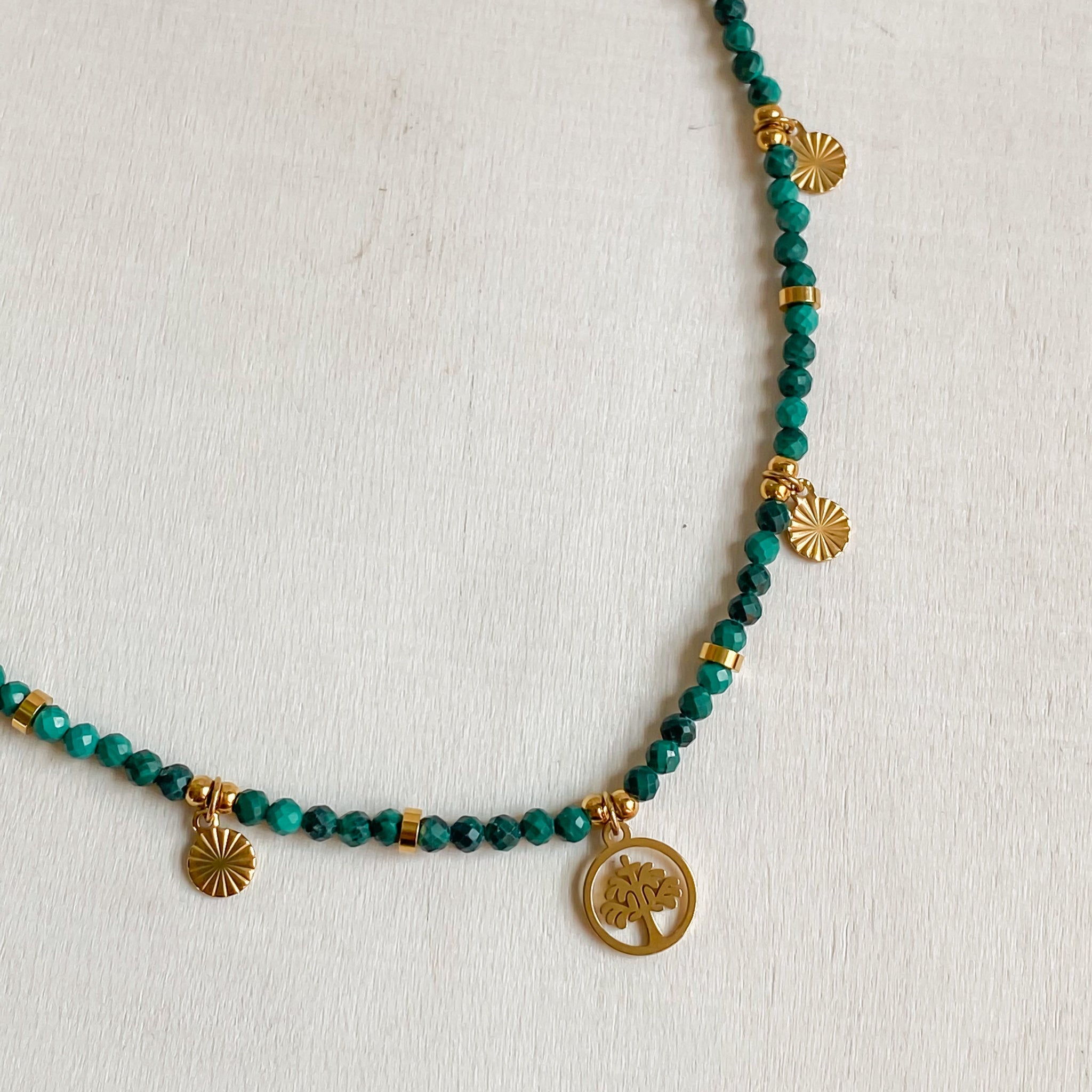 DEMETER | Collier en Malachite avec pendentif arbre de vie
